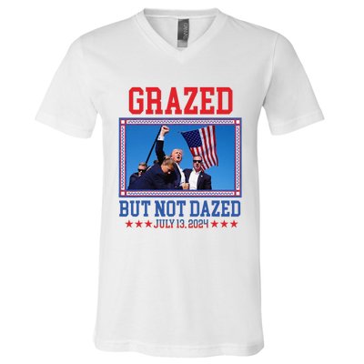 Grazed But Not Dazed Trump Shot V-Neck T-Shirt