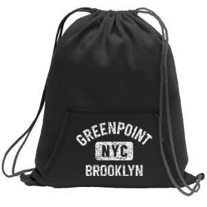 Greenpoint Brooklyn NYC Gym Style Distressed White Print Sweatshirt Cinch Pack Bag