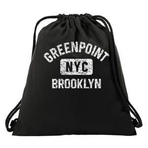 Greenpoint Brooklyn NYC Gym Style Distressed White Print Drawstring Bag