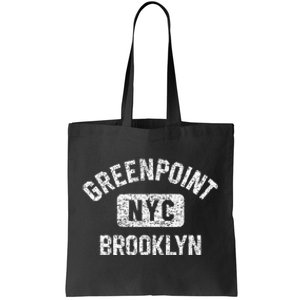 Greenpoint Brooklyn NYC Gym Style Distressed White Print Tote Bag