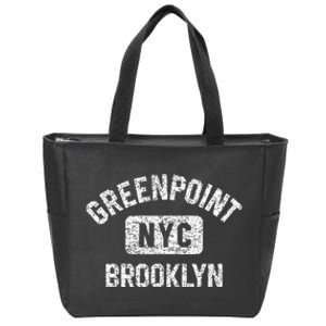 Greenpoint Brooklyn NYC Gym Style Distressed White Print Zip Tote Bag