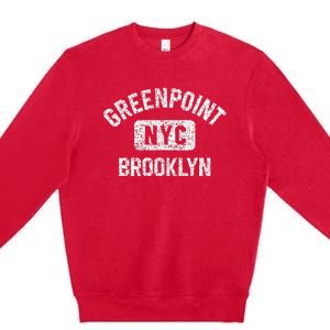 Greenpoint Brooklyn NYC Gym Style Distressed White Print Premium Crewneck Sweatshirt