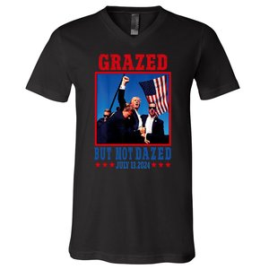 Grazed But Not Dazed 2024 Trump V-Neck T-Shirt