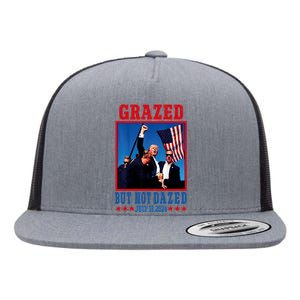 Grazed But Not Dazed 2024 Trump Flat Bill Trucker Hat