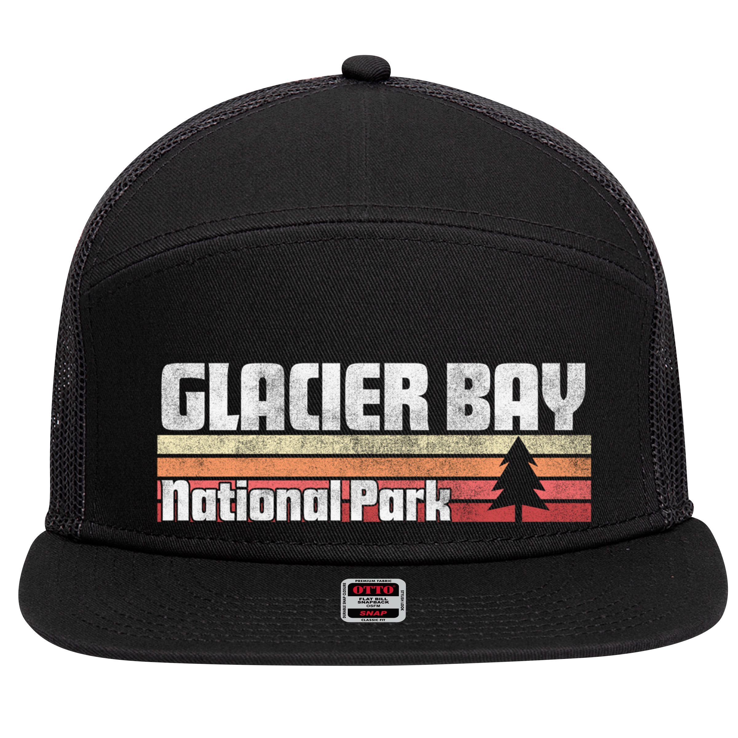 Glacier Bay National Park Retro Style Vintage 70s 80s 90s Gift 7 Panel Mesh Trucker Snapback Hat