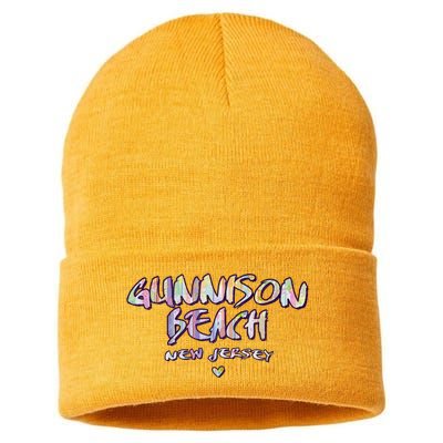 Gunnison Beach New Jersey Gunnison Beach Nj Watercolor Sustainable Knit Beanie