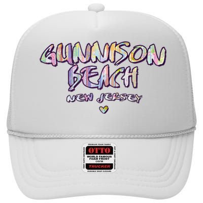 Gunnison Beach New Jersey Gunnison Beach Nj Watercolor High Crown Mesh Back Trucker Hat