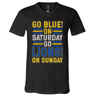 Go Blue On Saturday Go Lion On Sunday V-Neck T-Shirt