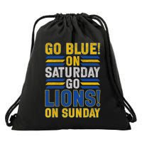 Go Blue On Saturday Go Lion On Sunday Drawstring Bag
