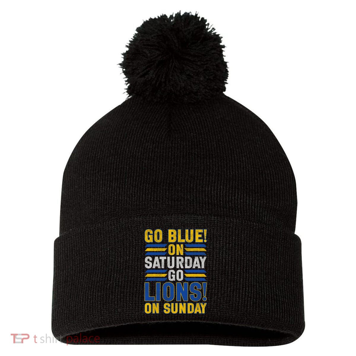 Go Blue On Saturday Go Lion On Sunday Pom Pom 12in Knit Beanie