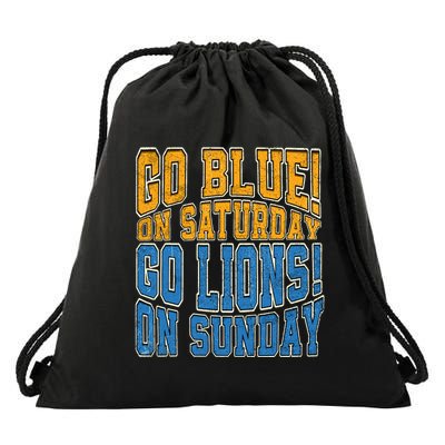 Go Blue On Saturday Go Lion On Sunday Football Fan Drawstring Bag