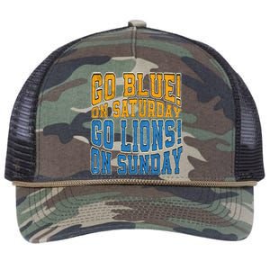 Go Blue On Saturday Go Lion On Sunday Football Fan Retro Rope Trucker Hat Cap