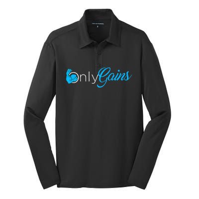 Gym Bodybuilder Only Gainz Only Gains Silk Touch Performance Long Sleeve Polo