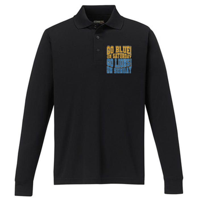 Go Blue On Saturday Go Lion On Sunday Football Fan Performance Long Sleeve Polo