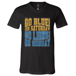 Go Blue On Saturday Go Lion On Sunday Football Fan V-Neck T-Shirt