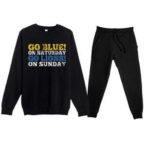 Go Blue On Saturday Go Lions On Sunday Premium Crewneck Sweatsuit Set