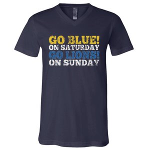 Go Blue On Saturday Go Lions On Sunday V-Neck T-Shirt