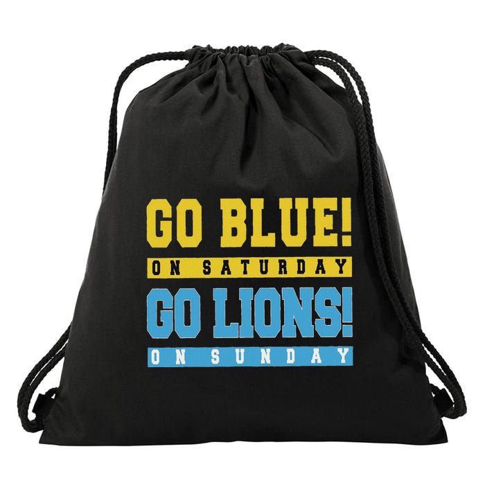 Go Blue On Saturday Go Lion On Sunday Drawstring Bag
