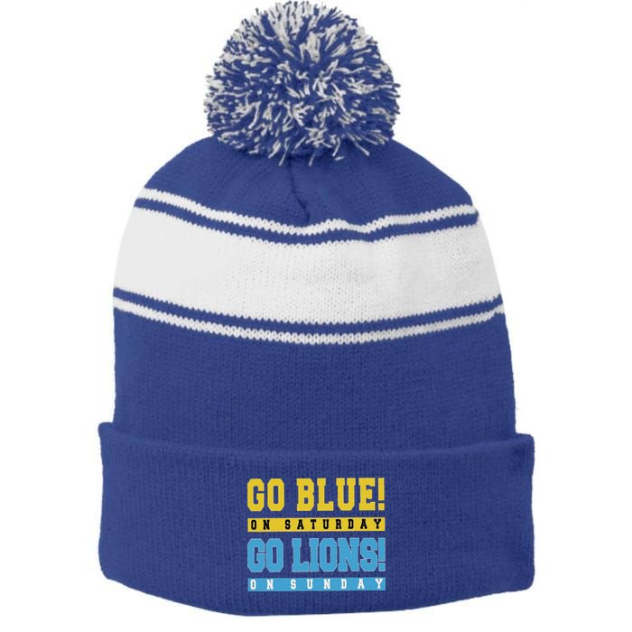 Go Blue On Saturday Go Lion On Sunday Stripe Pom Pom Beanie