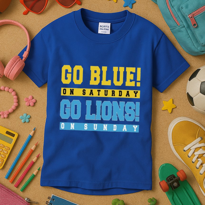 Go Blue On Saturday Go Lion On Sunday Kids T-Shirt