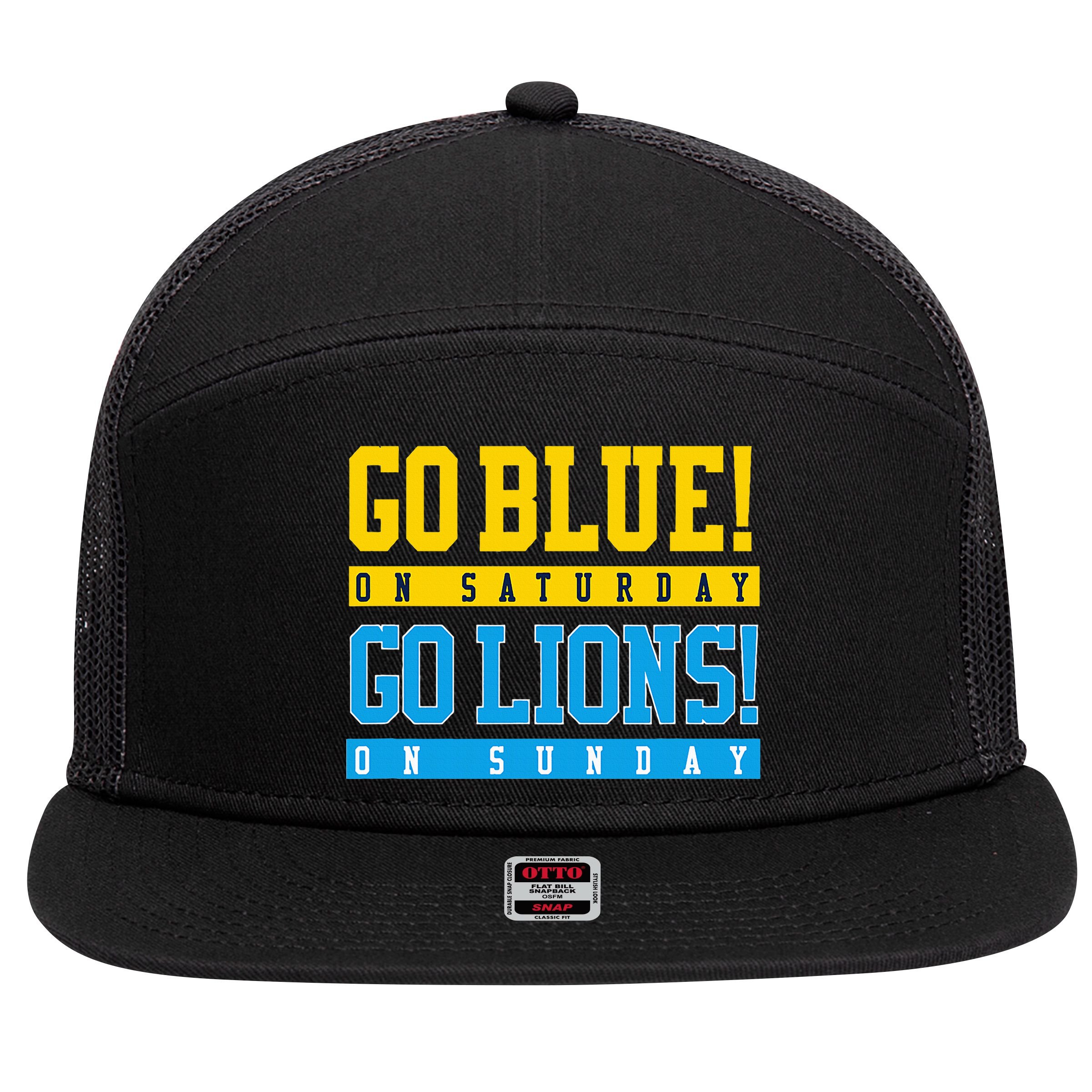 Go Blue! On Saturday Go Lions! On Sunday Football Fan Gift 7 Panel Mesh Trucker Snapback Hat