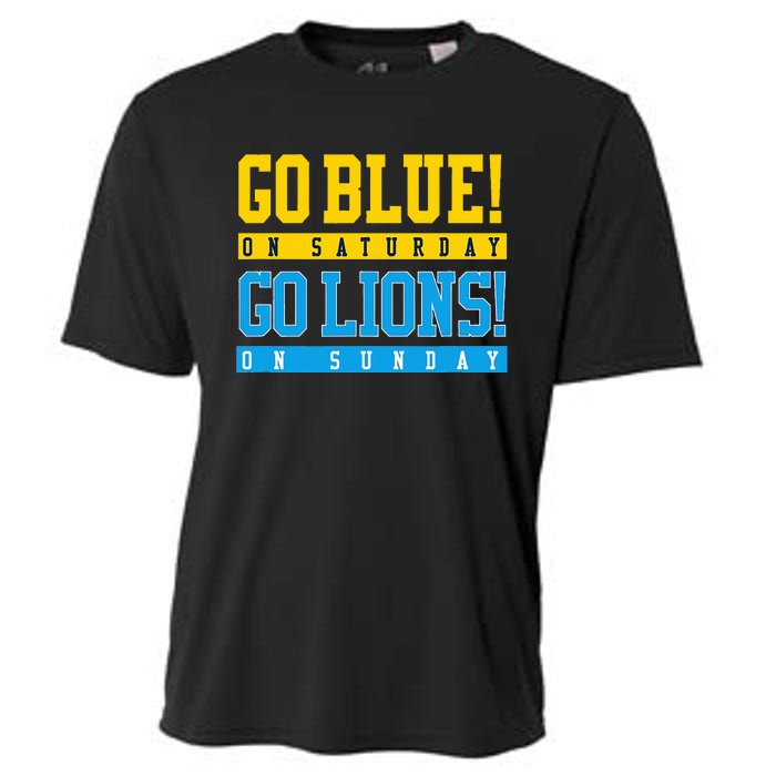 Go Blue! On Saturday Go Lions! On Sunday Football Fan Gift Cooling Performance Crew T-Shirt