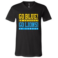 Go Blue! On Saturday Go Lions! On Sunday Football Fan Gift V-Neck T-Shirt