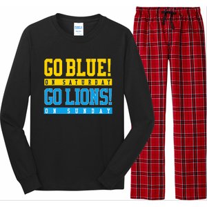 Go Blue! On Saturday Go Lions! On Sunday Football Fan Gift Long Sleeve Pajama Set