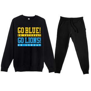 Go Blue! On Saturday Go Lions! On Sunday Football Fan Gift Premium Crewneck Sweatsuit Set