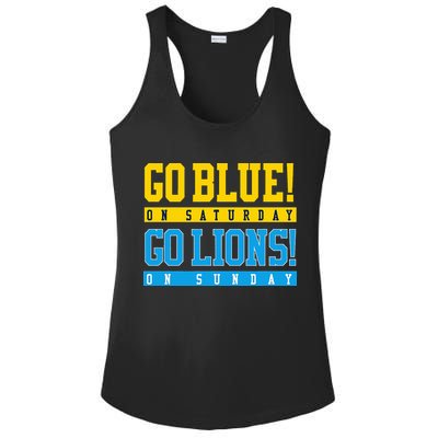 Go Blue! On Saturday Go Lions! On Sunday Football Fan Gift Ladies PosiCharge Competitor Racerback Tank