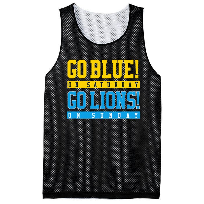 Go Blue! On Saturday Go Lions! On Sunday Football Fan Gift Mesh Reversible Basketball Jersey Tank