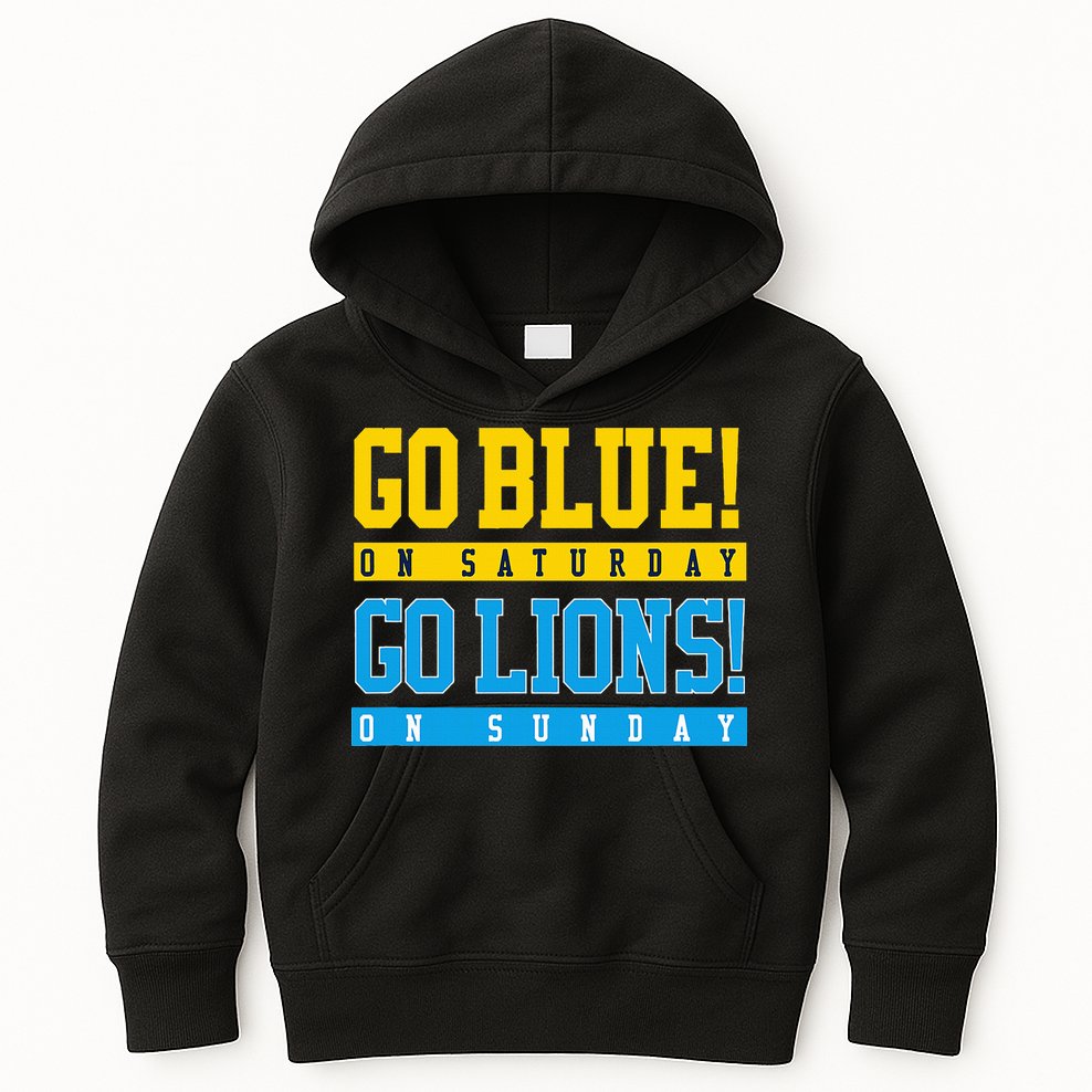 Go Blue! On Saturday Go Lions! On Sunday Football Fan Gift Kids Hoodie