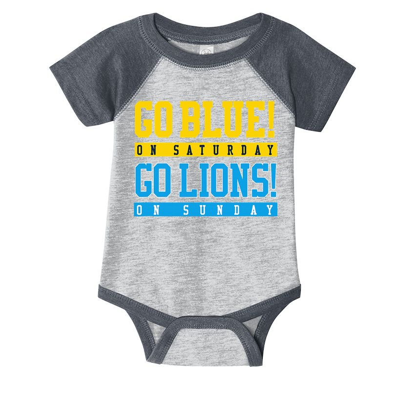 Go Blue! On Saturday Go Lions! On Sunday Football Fan Gift Infant Baby Jersey Bodysuit