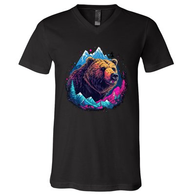 Grizzly Bear Outdoor Nature Alaska Hunting Hiking V-Neck T-Shirt