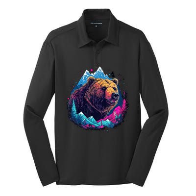 Grizzly Bear Outdoor Nature Alaska Hunting Hiking Silk Touch Performance Long Sleeve Polo