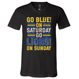 Go Blue On Saturday Go Lion On Sunday V-Neck T-Shirt