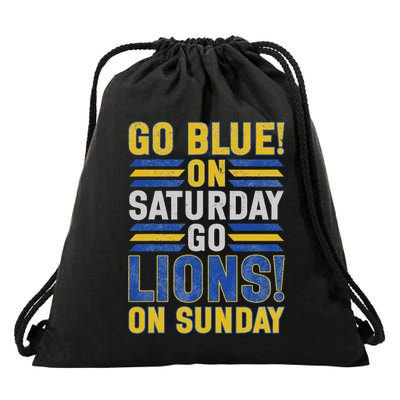 Go Blue On Saturday Go Lion On Sunday Drawstring Bag