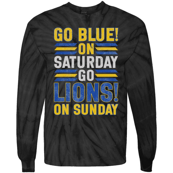 Go Blue On Saturday Go Lion On Sunday Tie-Dye Long Sleeve Shirt