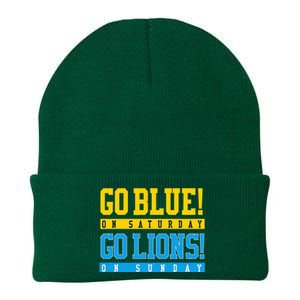 Go Blue! On Saturday Go Lions! On Sunday Football Fan Knit Cap Winter Beanie