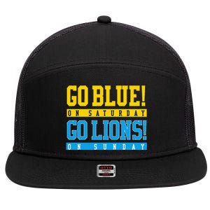 Go Blue! On Saturday Go Lions! On Sunday Football Fan 7 Panel Mesh Trucker Snapback Hat