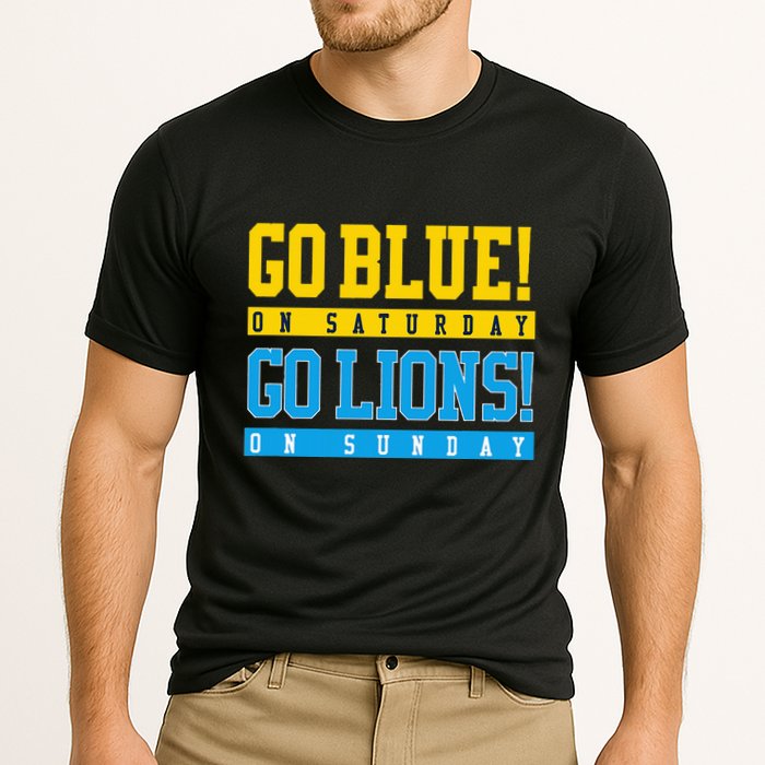 Go Blue! On Saturday Go Lions! On Sunday Football Fan Cooling Performance Crew T-Shirt