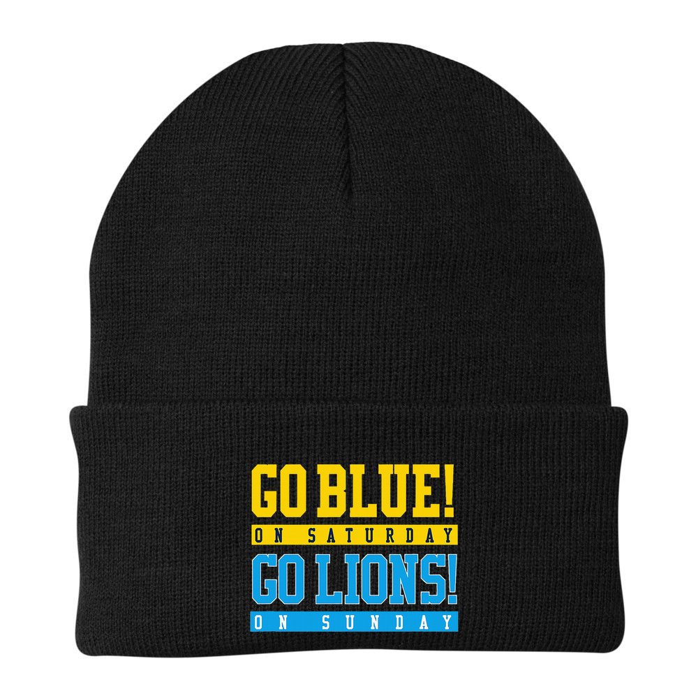 Go Blue! On Saturday Go Lions! On Sunday Football Fan Beanie