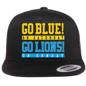 Go Blue! On Saturday Go Lions! On Sunday Football Fan Flat Bill Trucker Hat