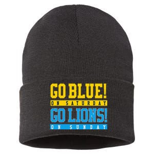 Go Blue! On Saturday Go Lions! On Sunday Football Fan Sustainable Knit Beanie