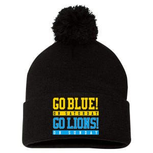 Go Blue! On Saturday Go Lions! On Sunday Football Fan Pom Pom 12in Knit Beanie