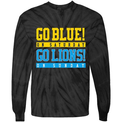 Go Blue! On Saturday Go Lions! On Sunday Football Fan Tie-Dye Long Sleeve Shirt