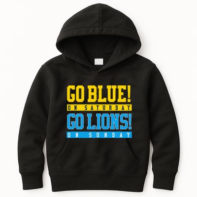 Go Blue! On Saturday Go Lions! On Sunday Football Fan Kids Hoodie