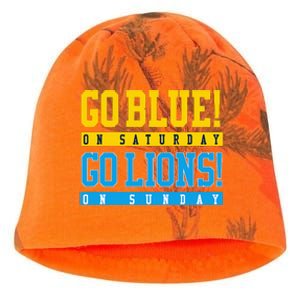 Go Blue! On Saturday Go Lions! On Sunday Football Fan Kati - Camo Knit Beanie