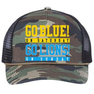 Go Blue! On Saturday Go Lions! On Sunday Football Fan Retro Rope Trucker Hat Cap