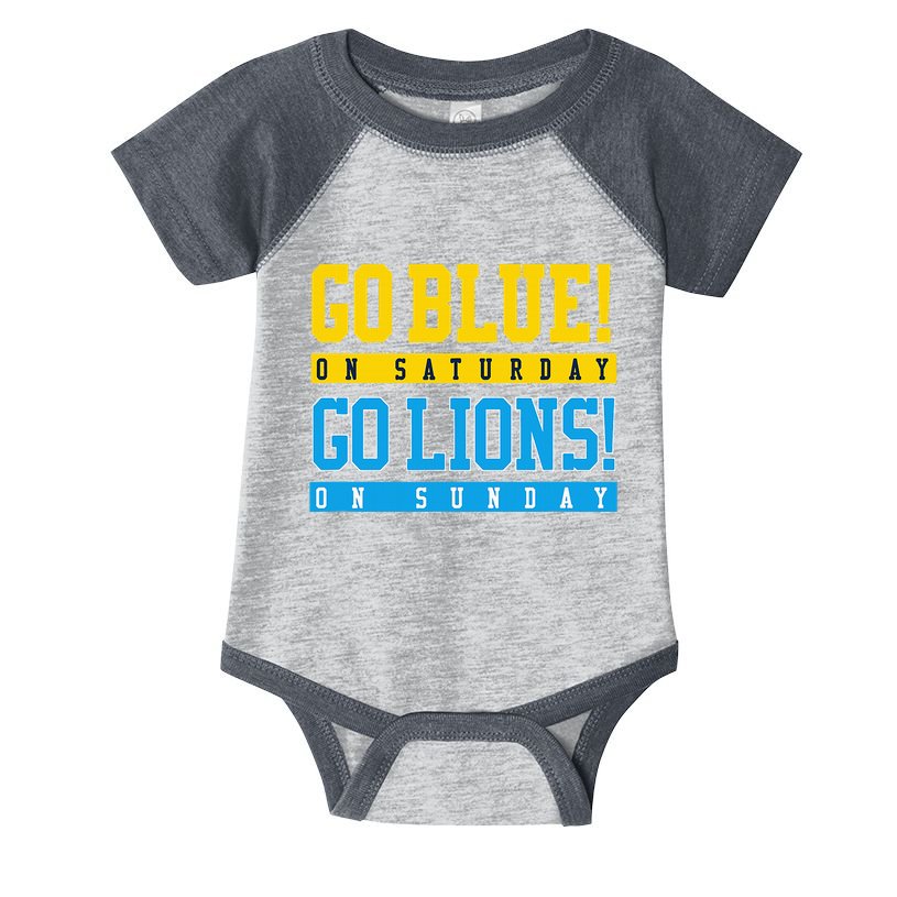 Go Blue! On Saturday Go Lions! On Sunday Football Fan Infant Baby Jersey Bodysuit